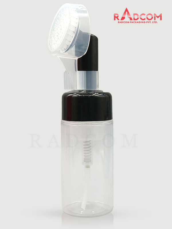 150ML Clear Foaming Bottle with Black Brush Pump with Clear Over Cap